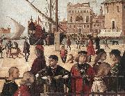 CARPACCIO, Vittore Arrival of the English Ambassadors (detail) fg oil on canvas